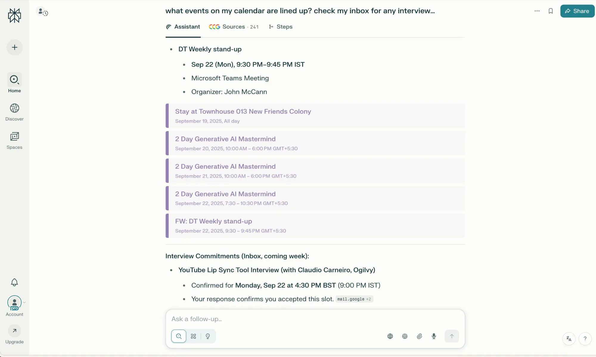 Automating tasks using Comet agent with Gmail connector.