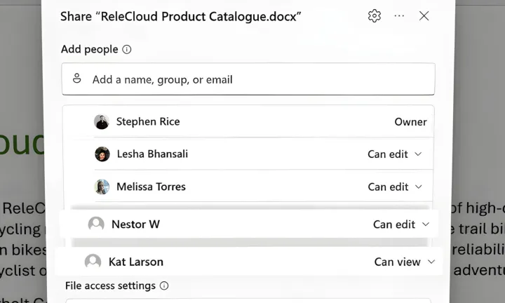 File sharing in Microsoft OneDrive.