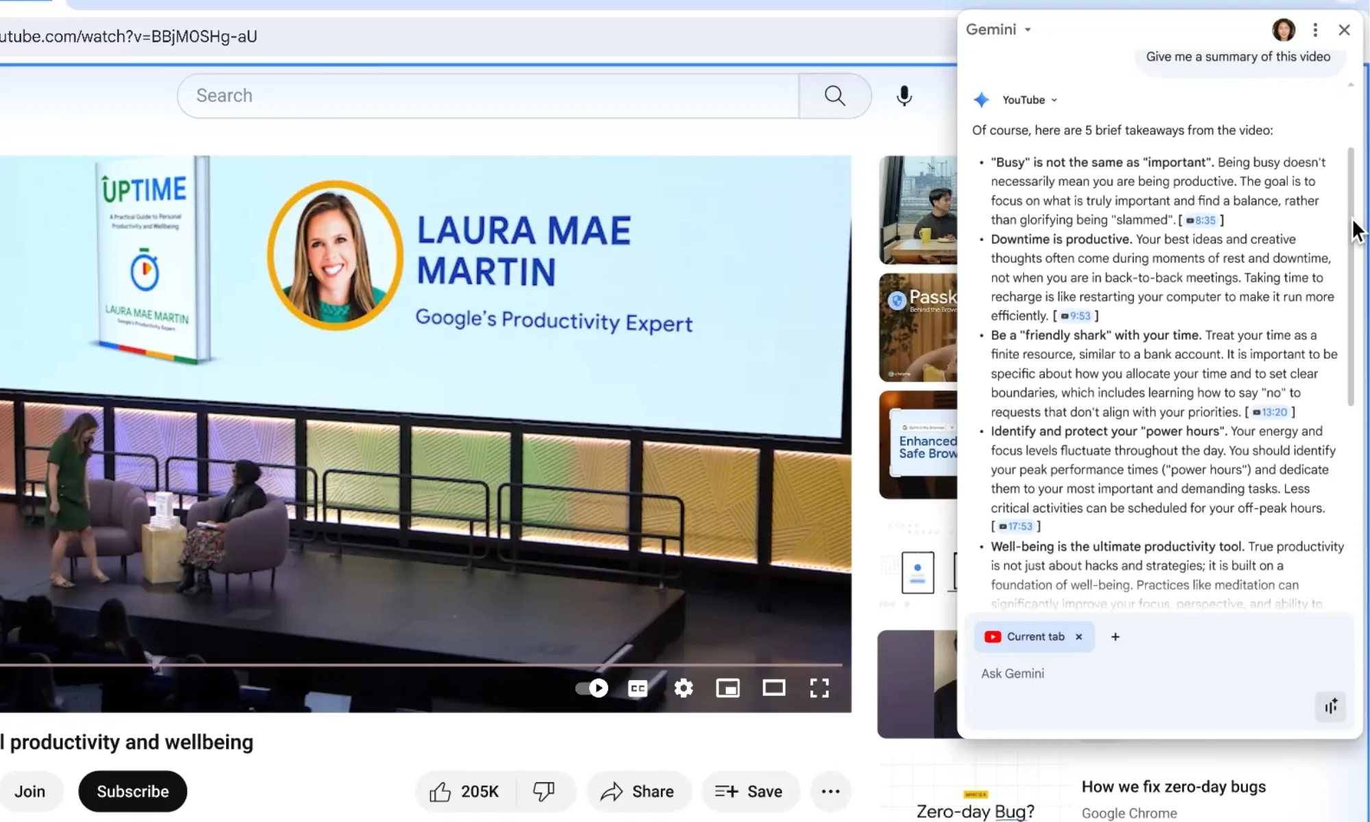 Google Chrome processing information from YouTube