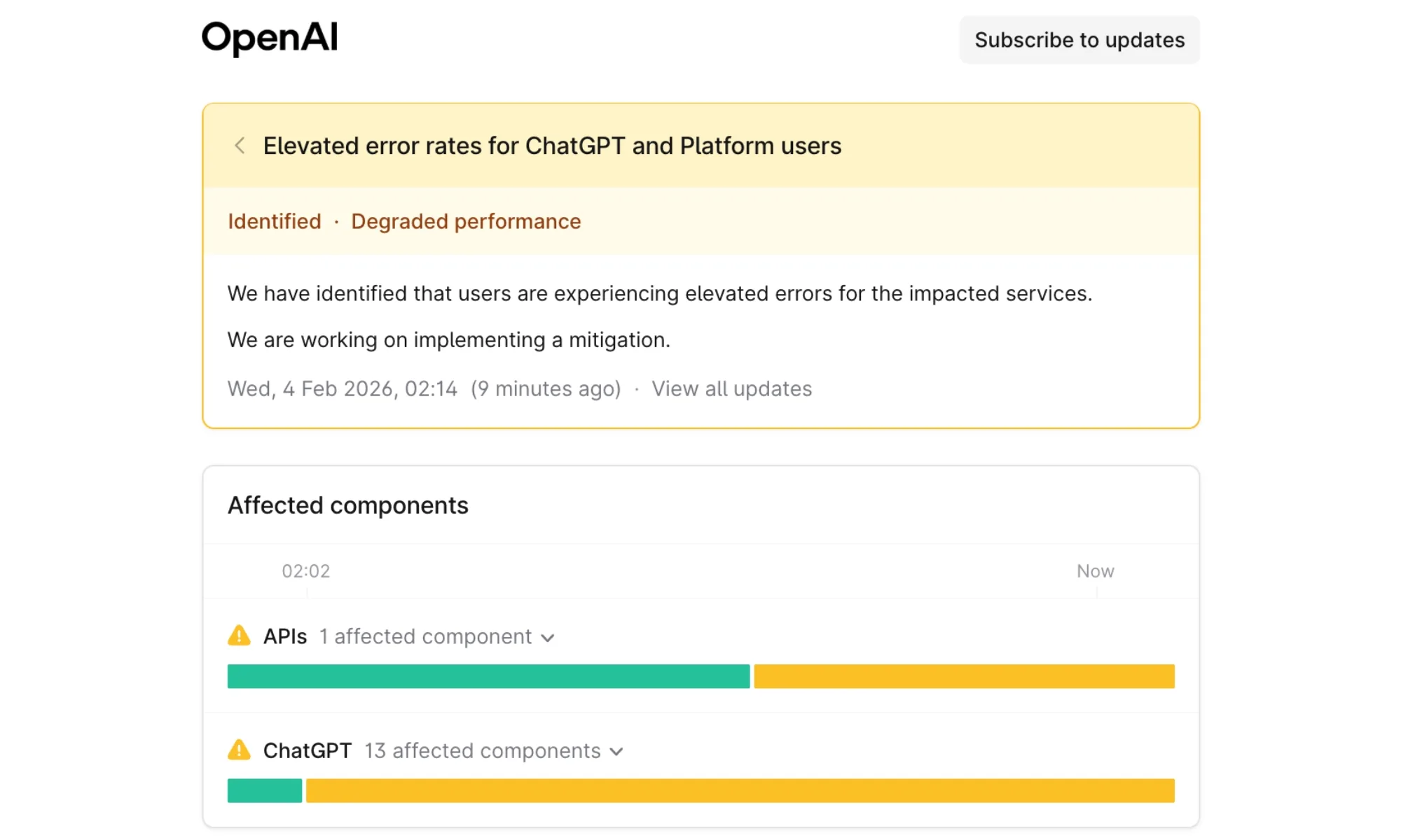 OpenAI Status page screenshot