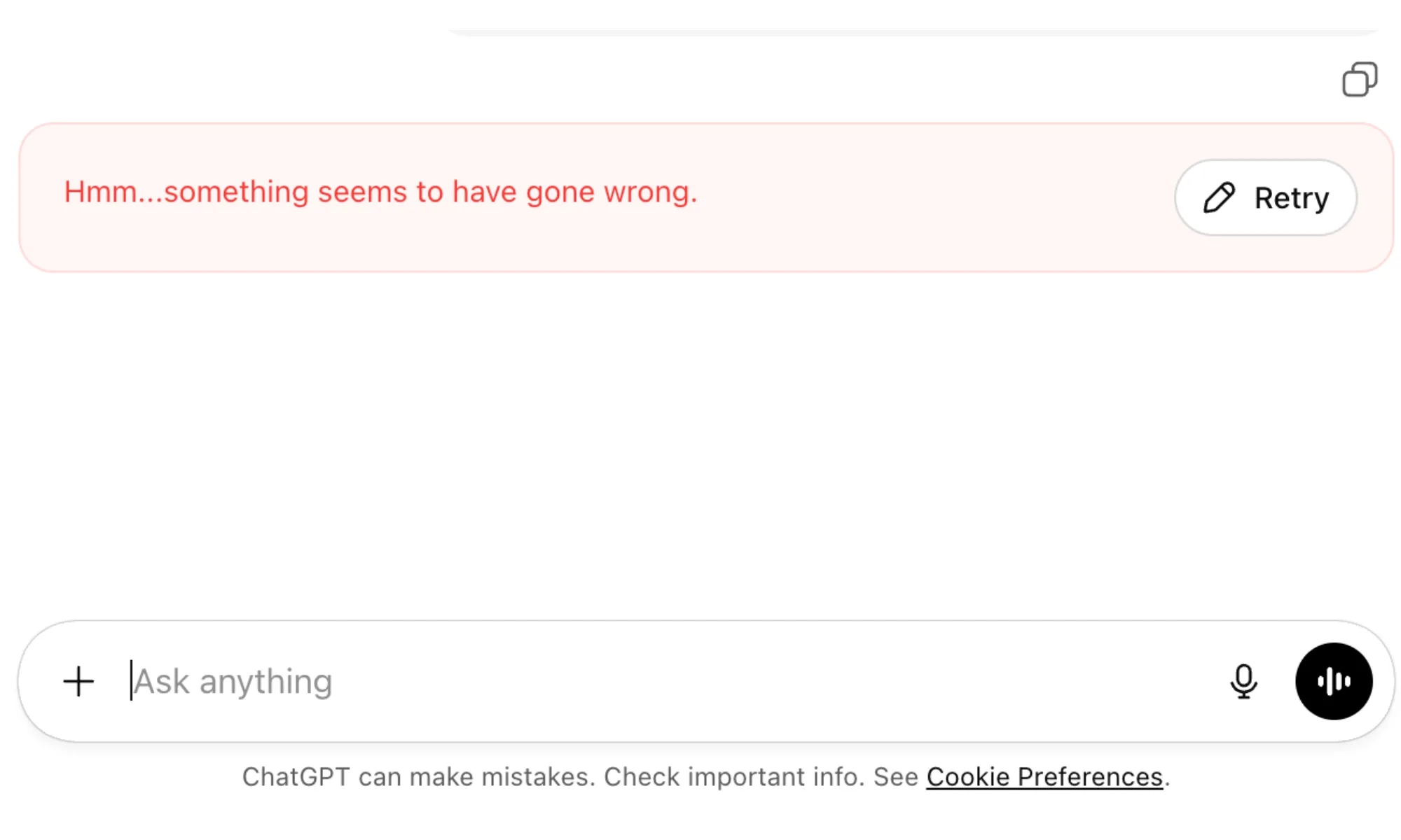 ChatGPT error screenshot