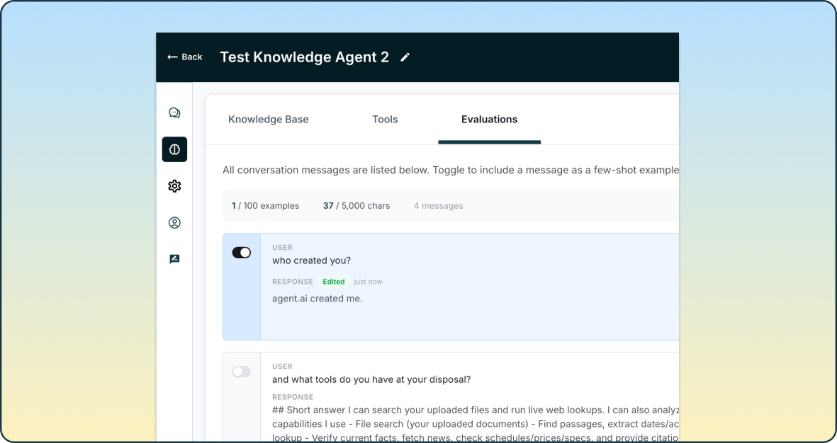 Knowledge Agent Evaluations