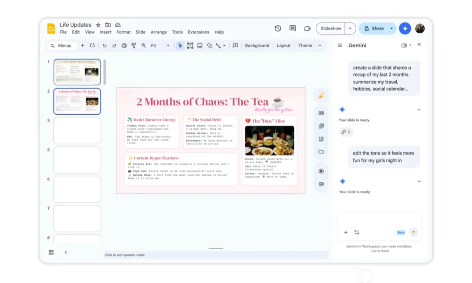 Gemini improved editing in Google Slides.