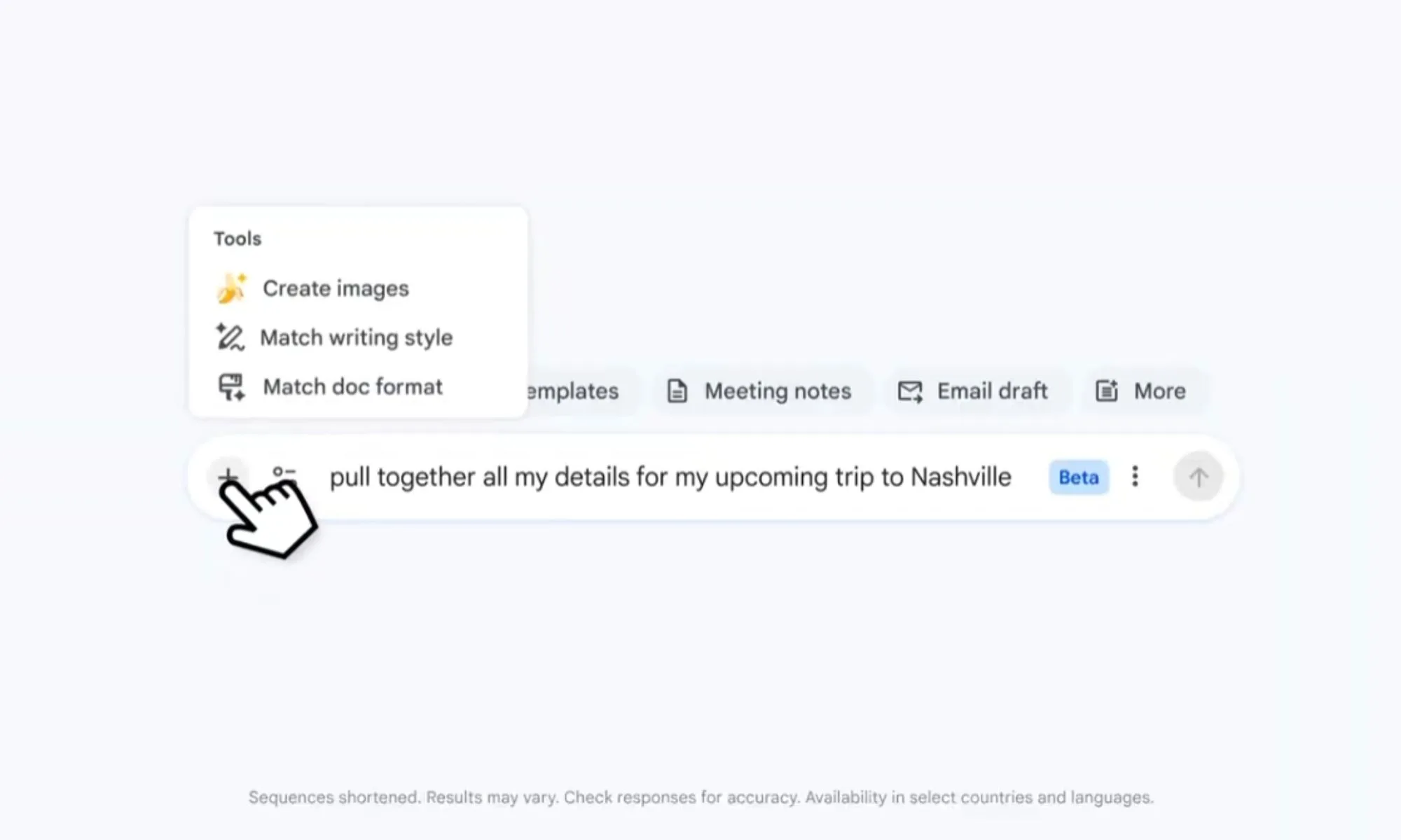 Gemini Match Writing Style and Format Options in Google Docs Screenshot