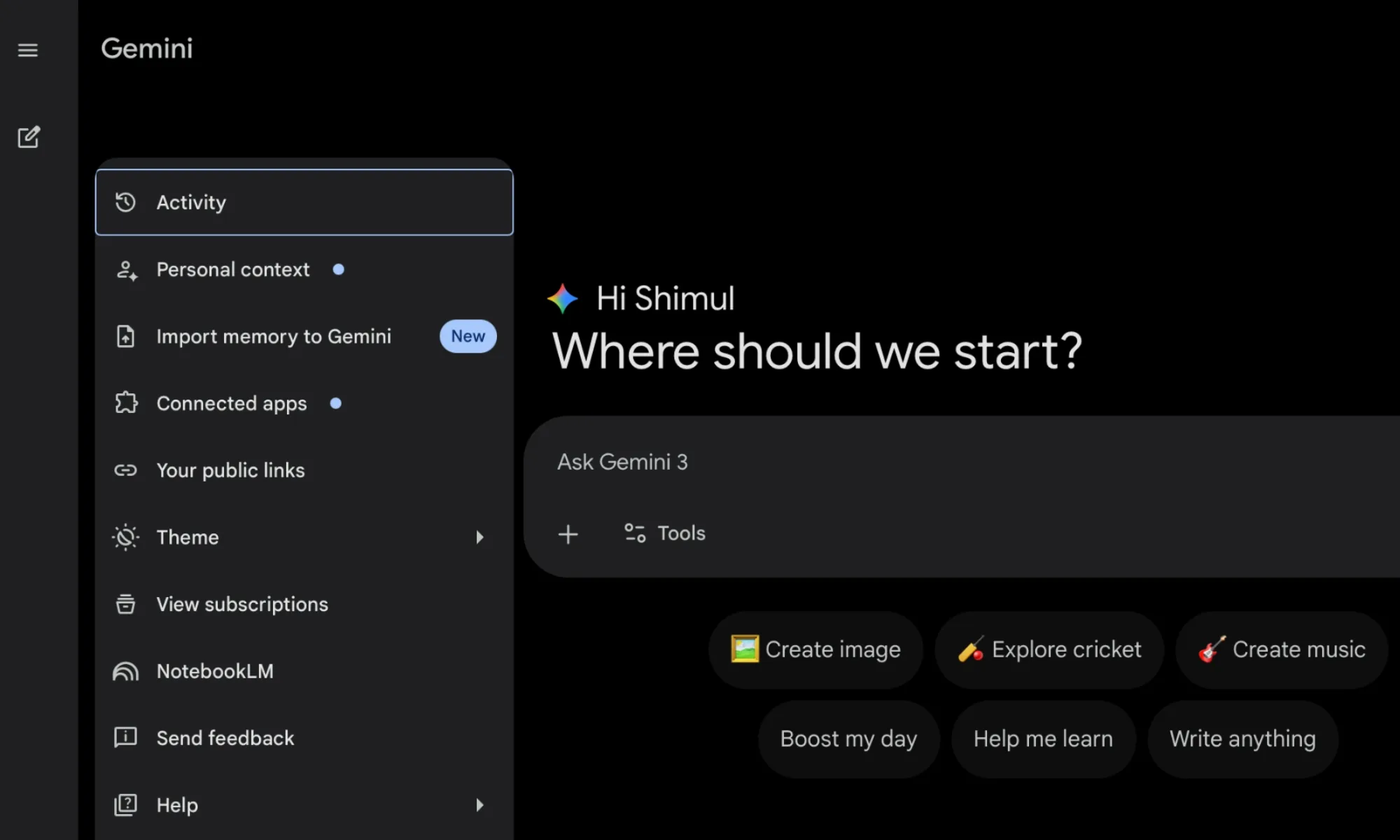 Steps for importing memory into Gemini