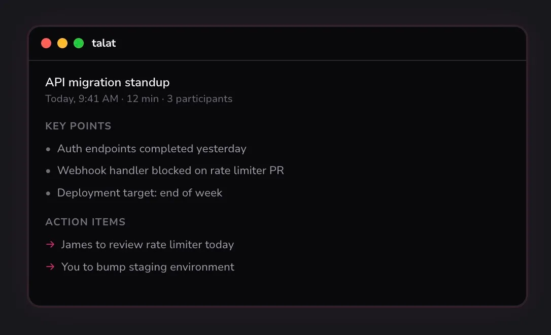 Talat's AI Meeting Notes: Securely Stored on Your Device, Not in the Cloud
