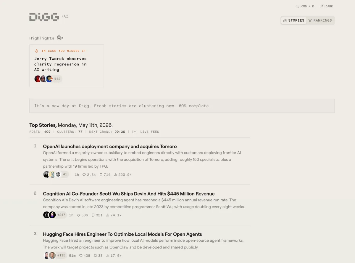 Digg Reinvents Itself: Now Featuring an AI-Powered News Aggregator