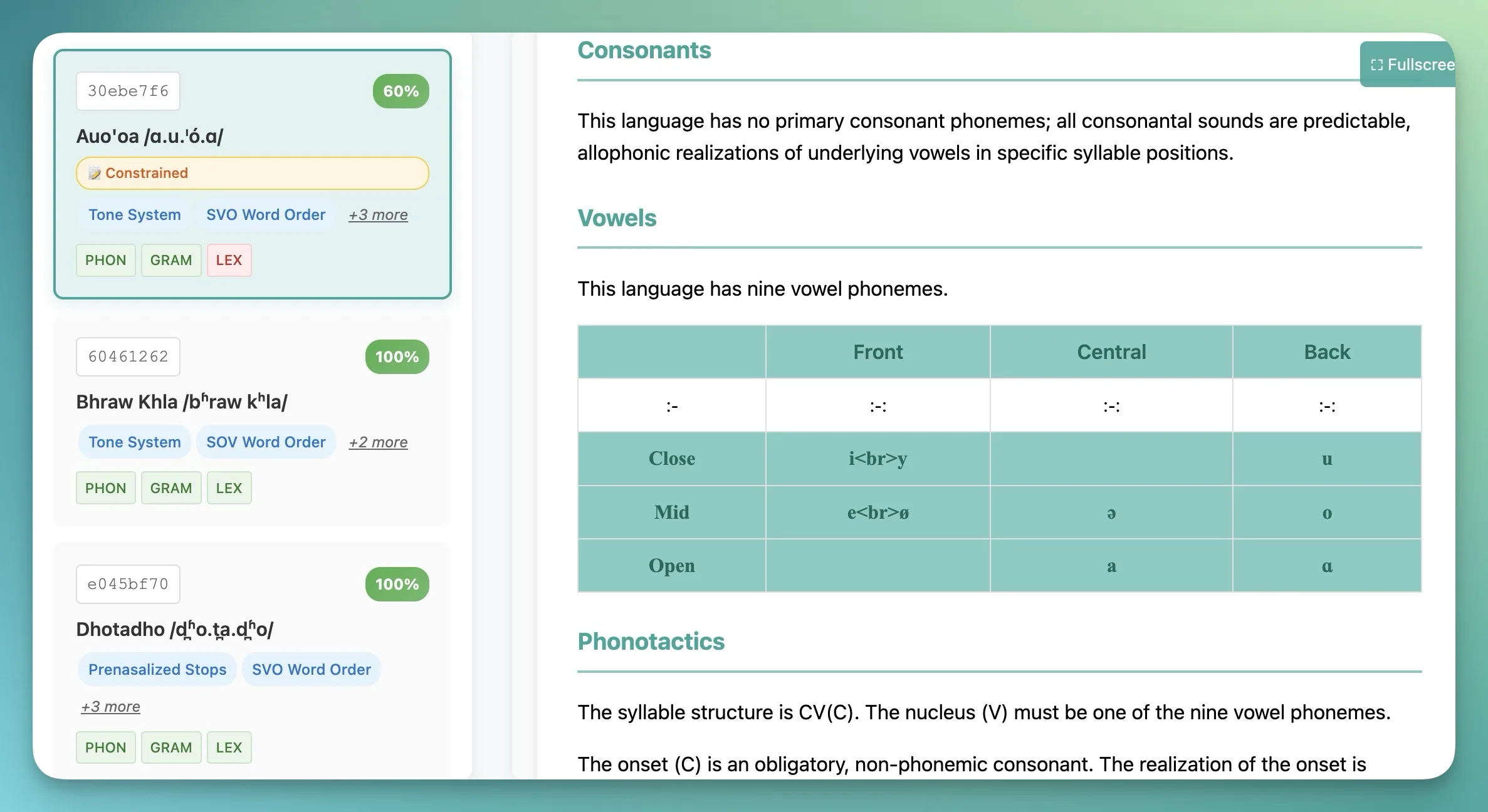 Language rules in ConlangCrafter