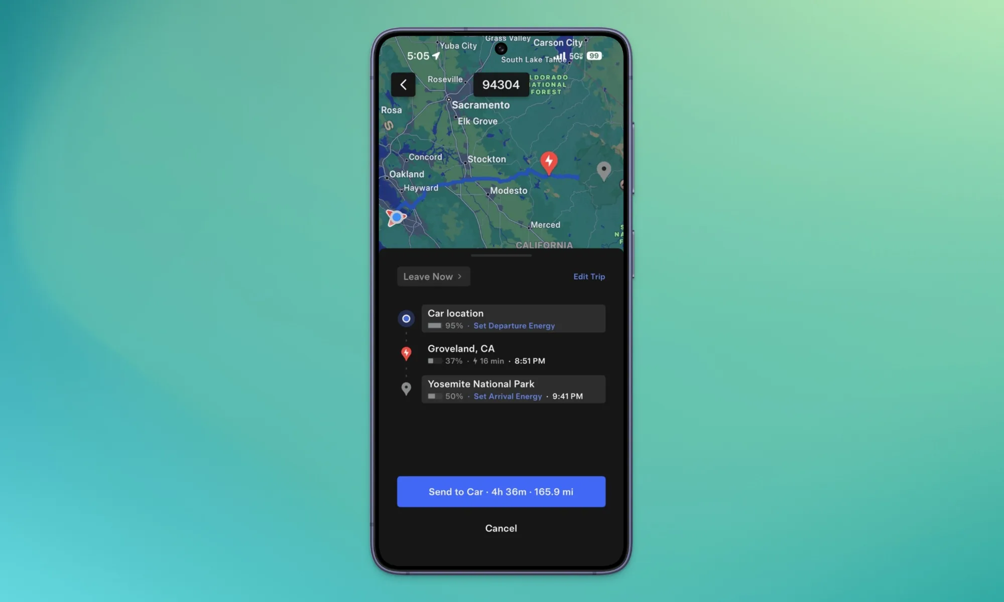 Tesla navigation in app